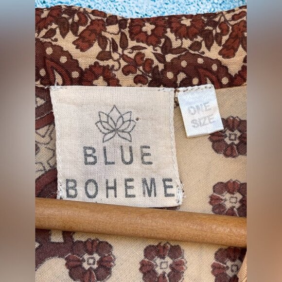 BLUE BOHEME Audrey Printed Maxi kaftan  Dress Butterfly Sleeves  brown large - Picture 6 of 13